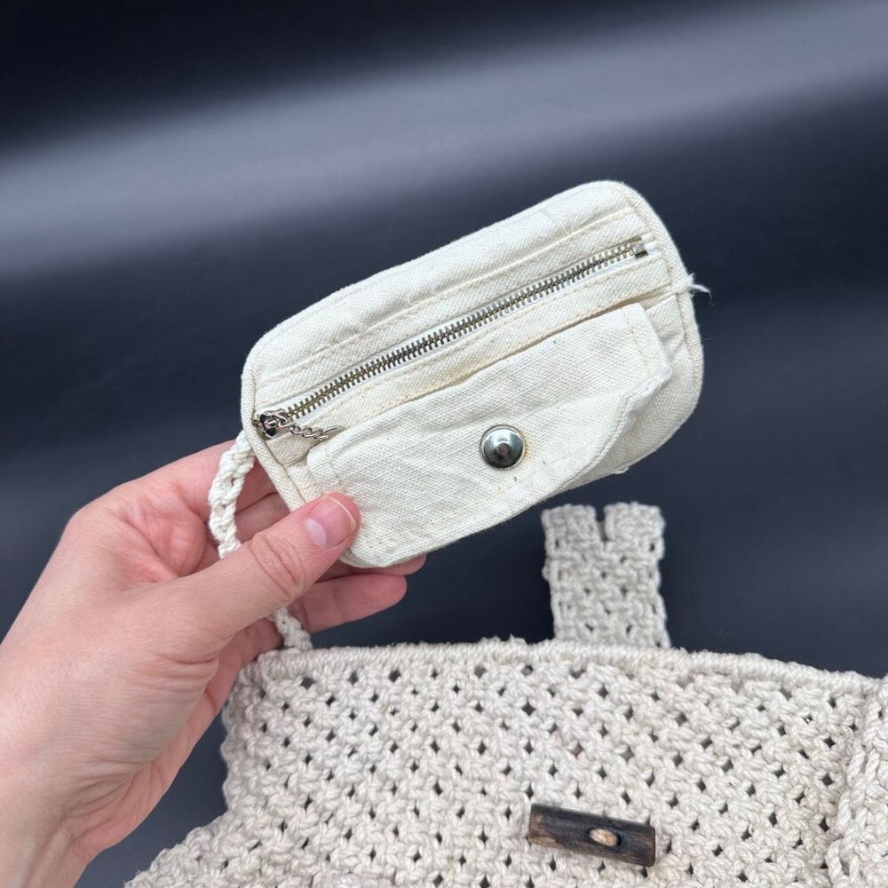 Vintage Purse Shoulder Bag Cream Off White Handmade Crocheted Boho Nautical - Picture 5 of 12